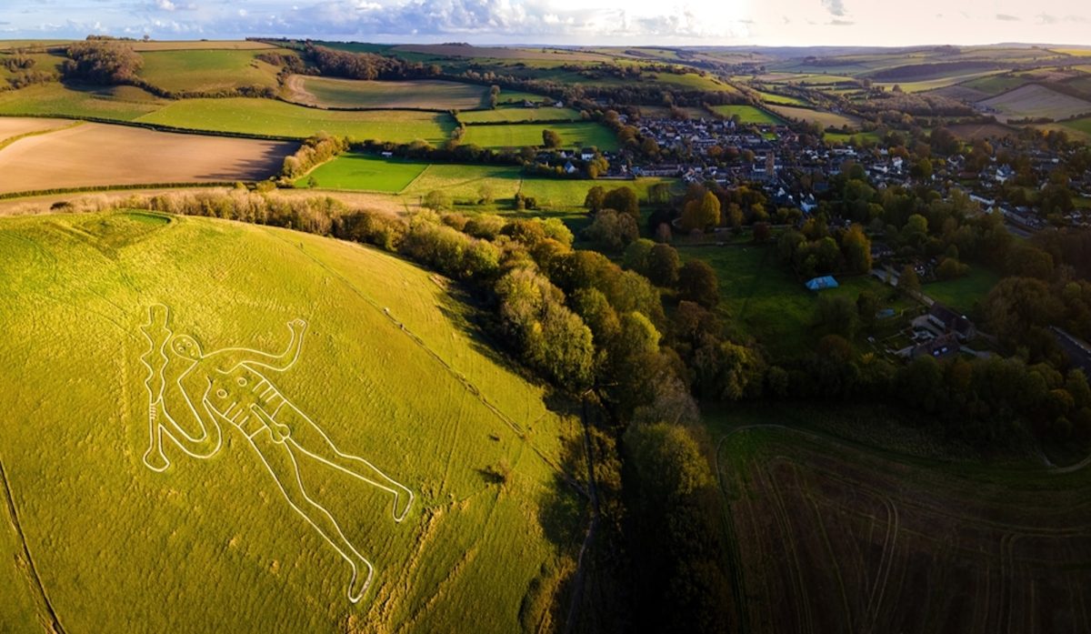 An aerial view of Cerne Abbas Giant