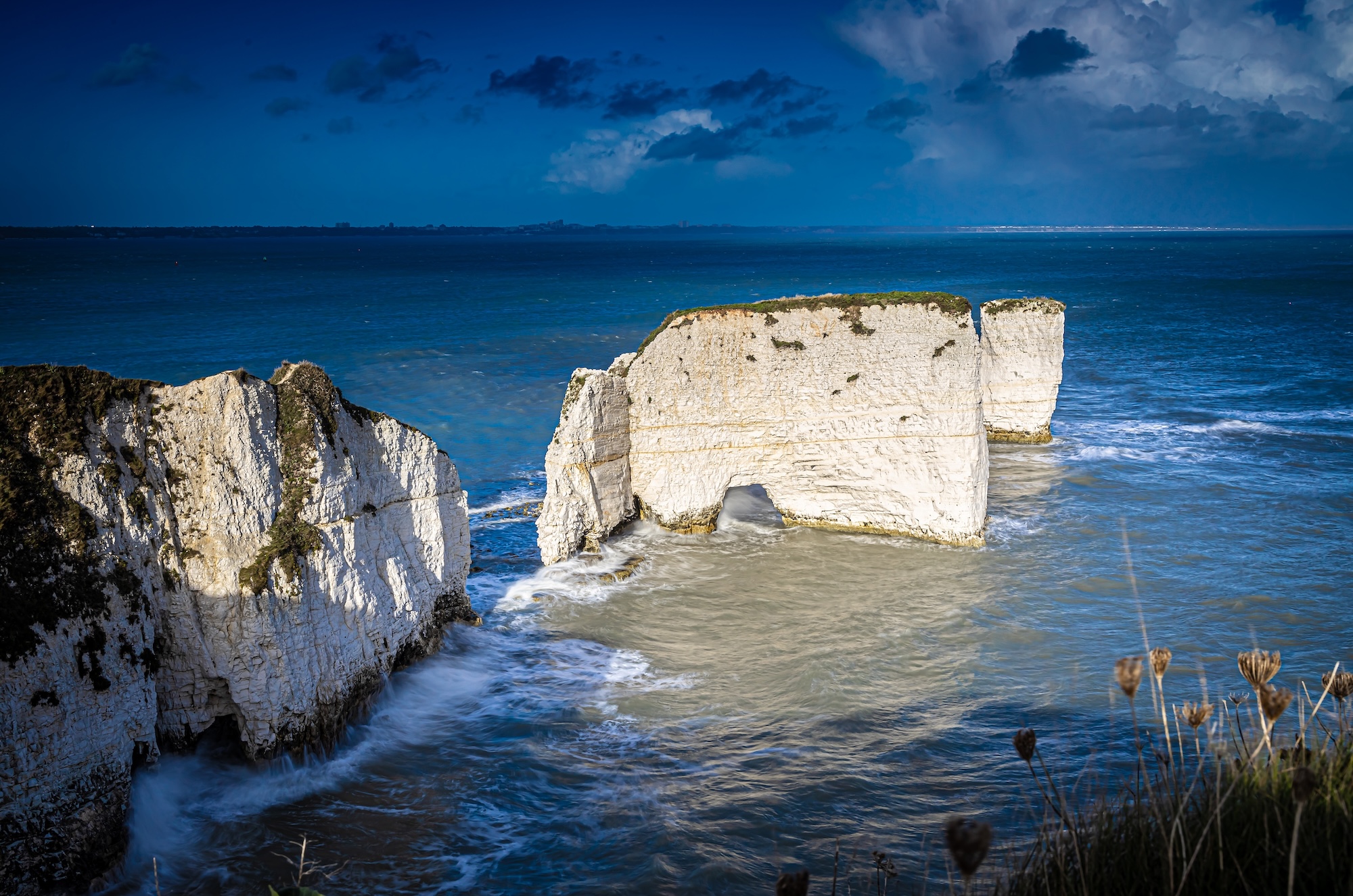 The white chalk stacks of Old Harry Rocks
