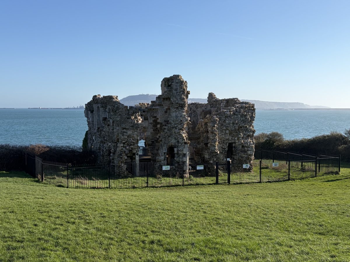View of Sandsfoot Castle Ruins, and the Isle of Portland in Dorset.