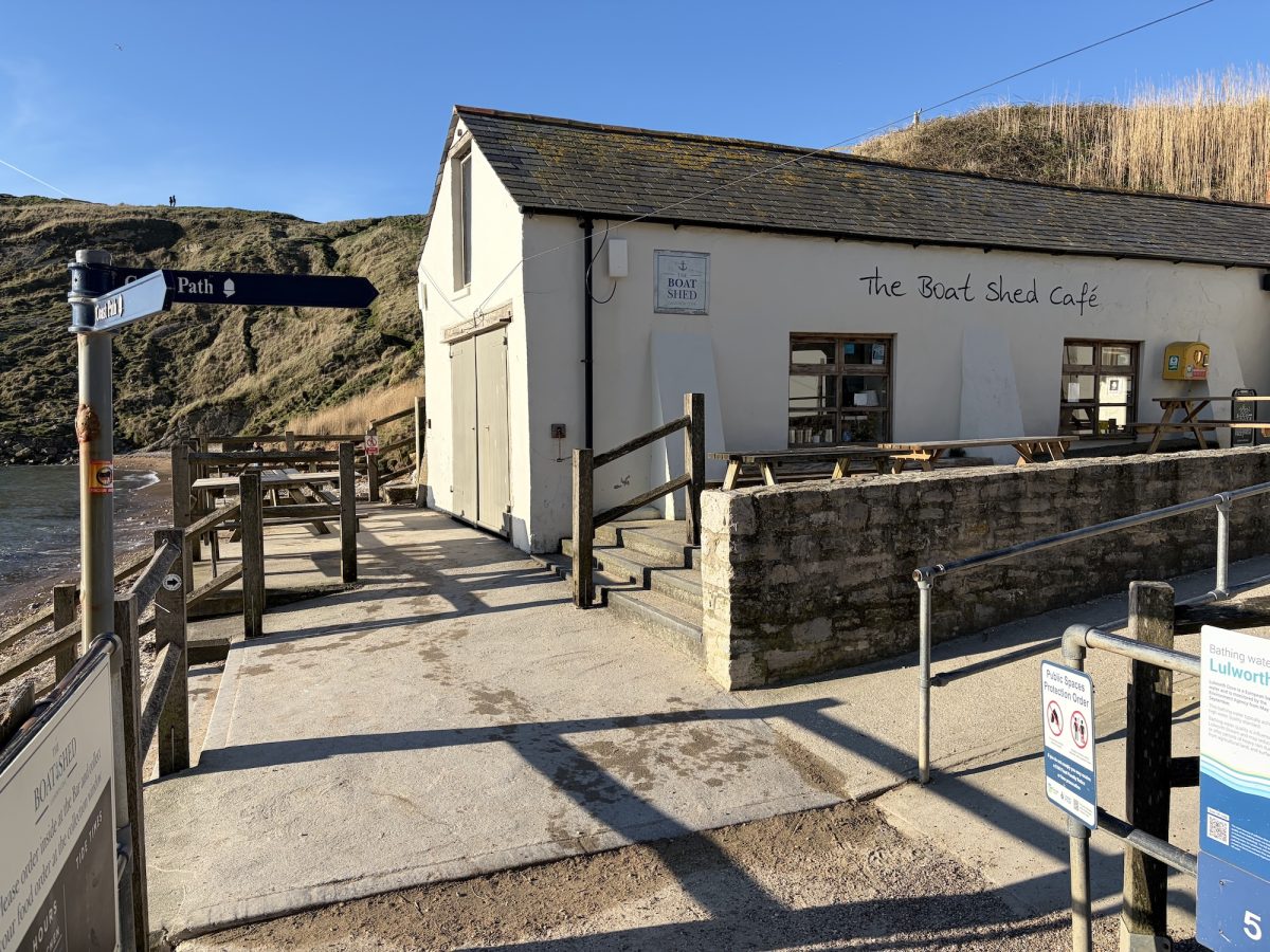 Exterior shot of the Boat Shed Cafe at Lulworth Cove