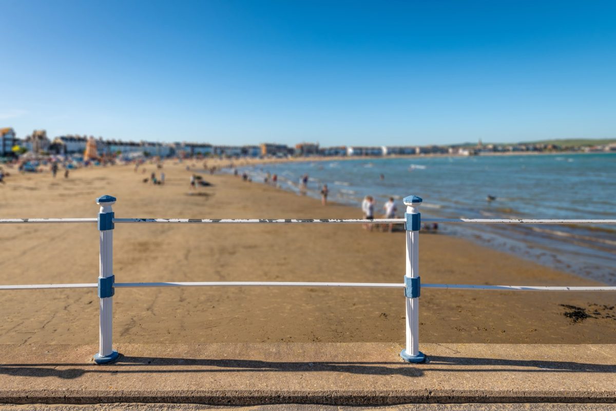 A view of Weymouth's long stretch of sandy beach
