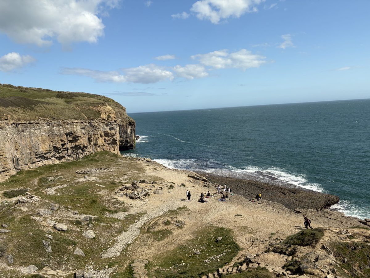 Clifftop view looking down over Dancing Ledge on the Jurassic Coastline in Dorset