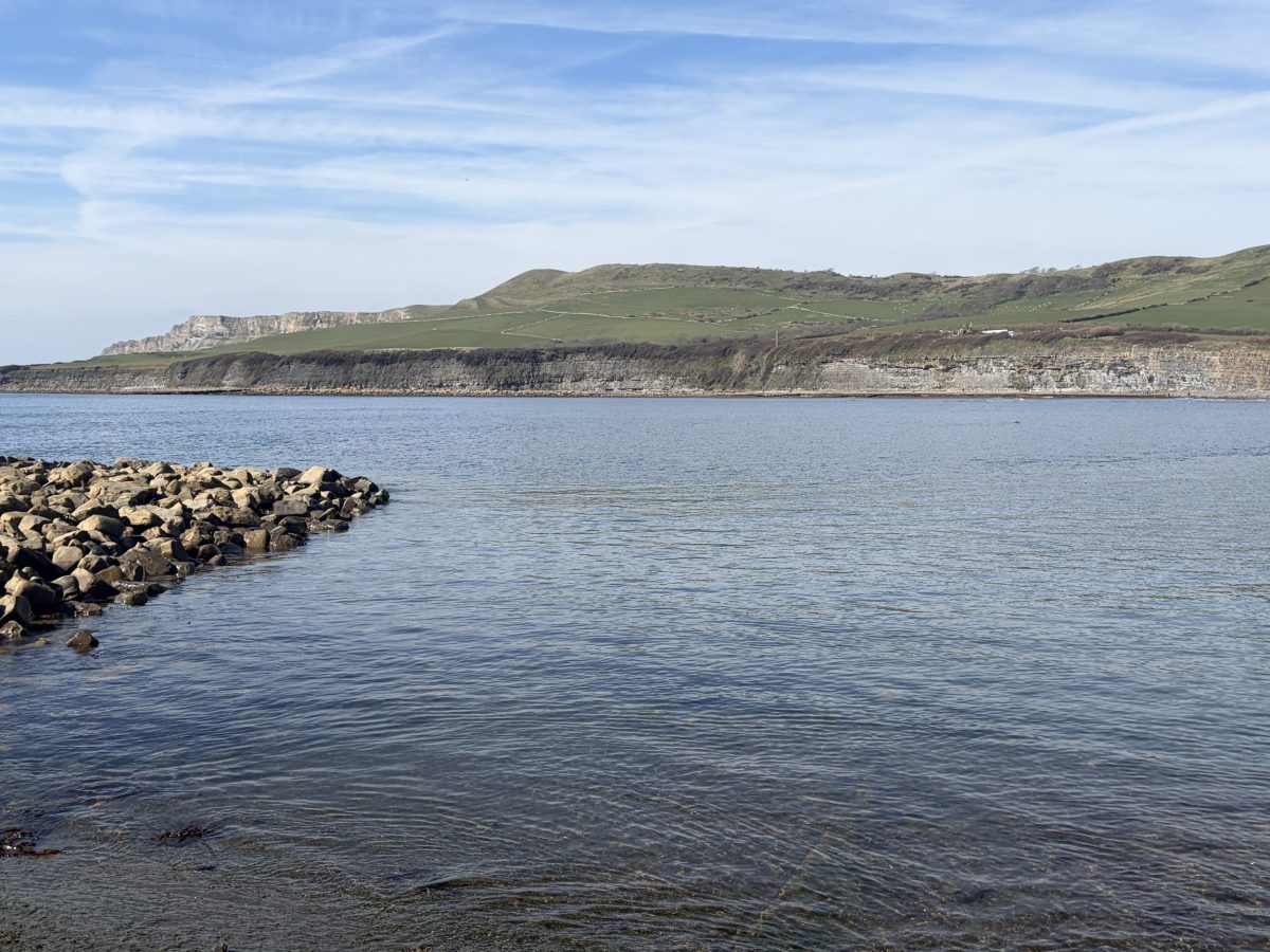 Rocky shoreline and cliffs at Kimmeridge Bay on the Jurassic Coast in Dorset