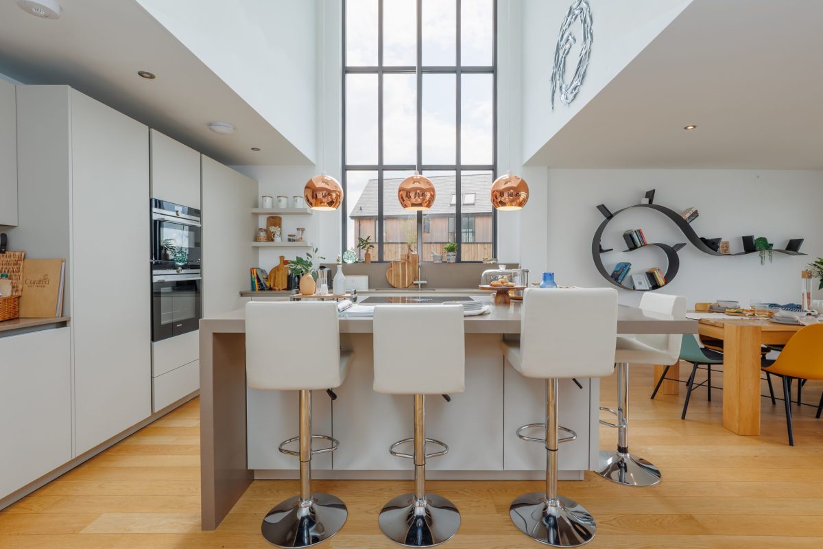 Luxury cottage interior in Dorset with contemporary kitchen and spacious living area
