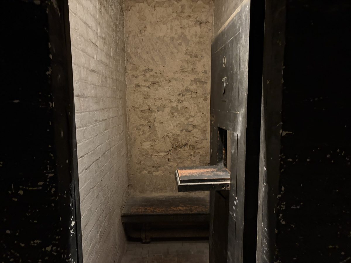 Historic prison cells beneath the courtroom at Shire Hall Museum in Dorchester, Dorset