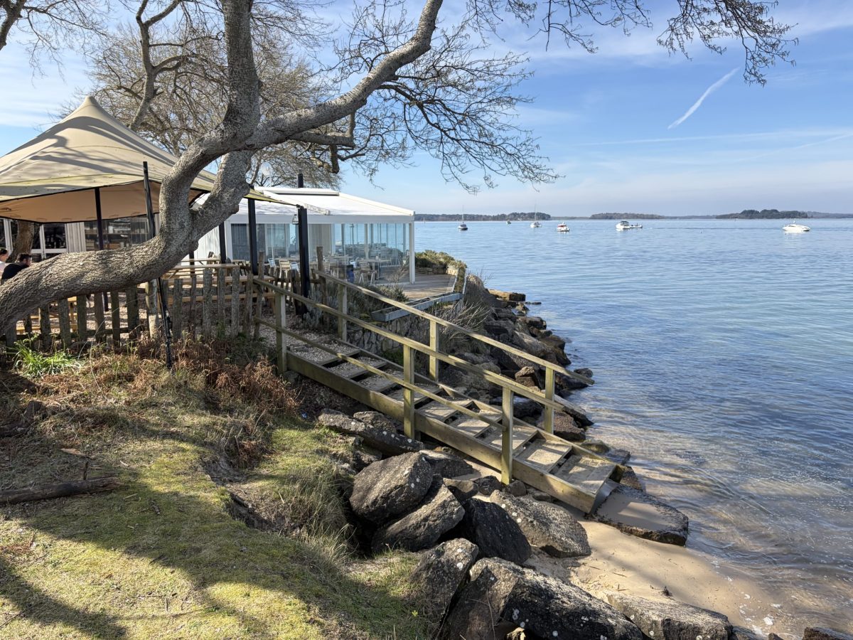 Shell Bay restaurant overlooking Studland Bay and Brownsea Island in Dorset