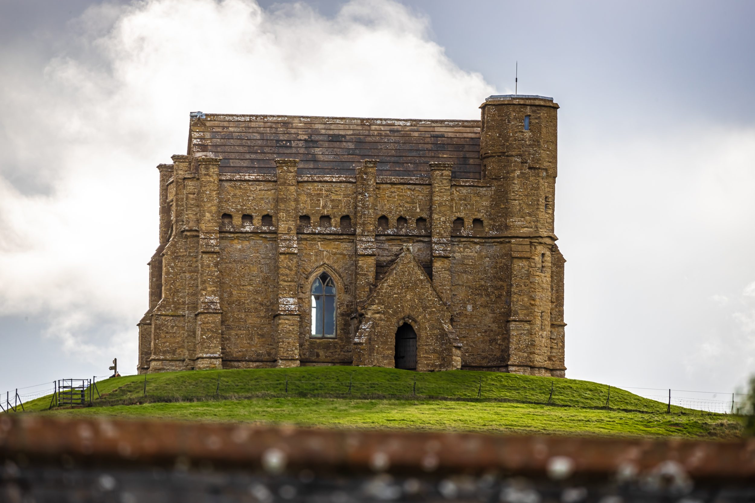 Close-up view of DSt Catherine's Chapel overlooking Abbotsbury on Dorset's Jurassic Coast