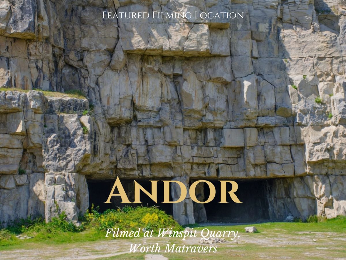 Movie-style poster featuring Andor at Tout Quarry, Worth Matravers, Dorset.
