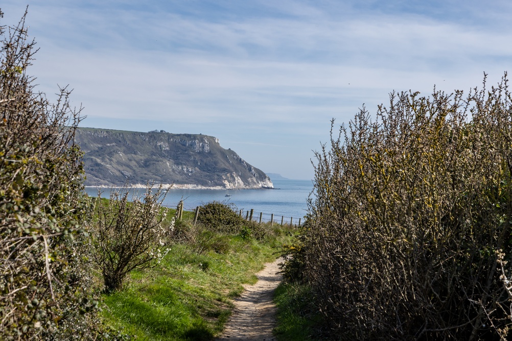 Walking the coastal path near Ringstead with White Nothe in the distance on Dorset's Jurassic Coast.
