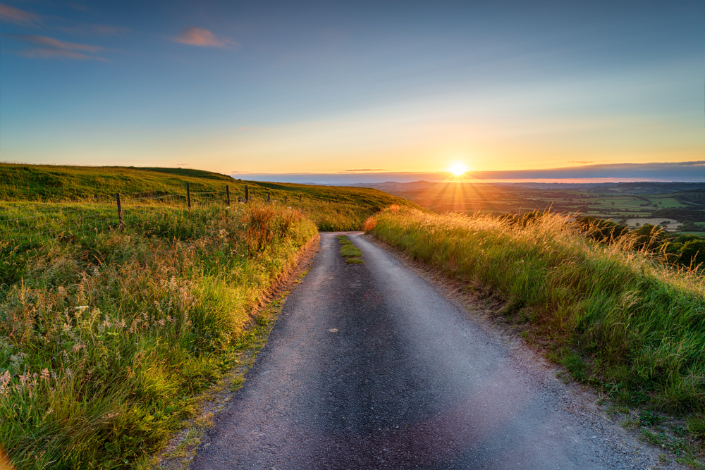 Scenic Dorset country road at sunset near Silverlake Estate.