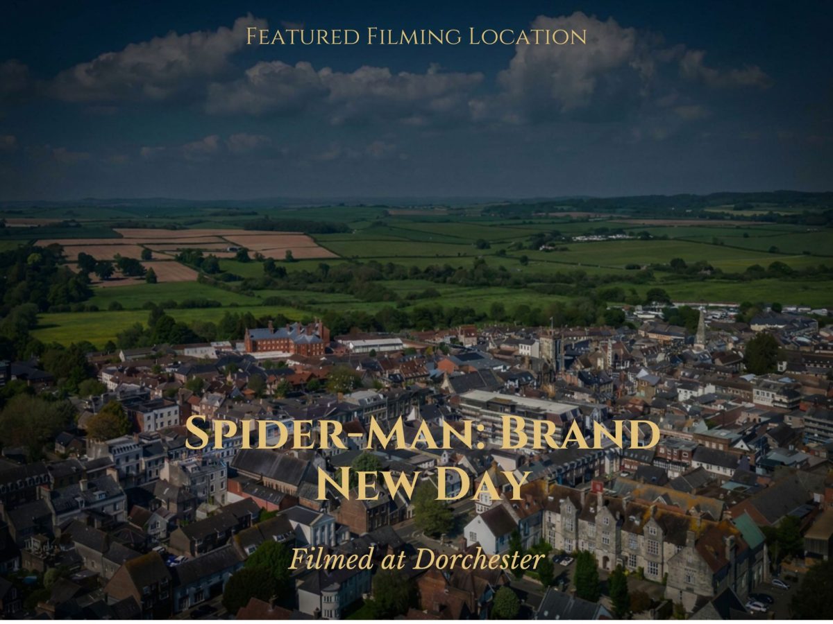 Movie-style poster featuring Spider-Man: Brand New Day in Dorchester, Dorset.