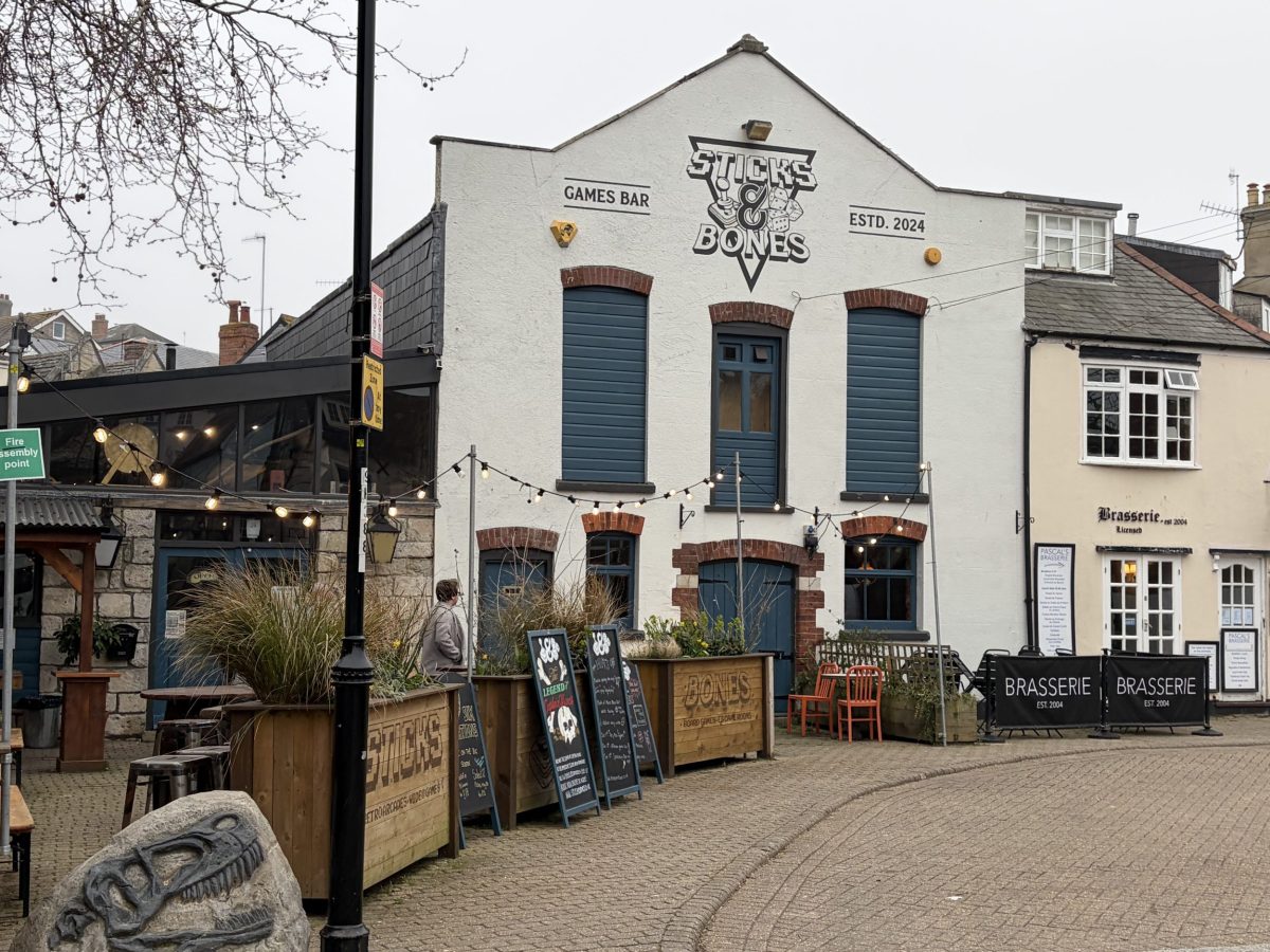 Exterior of Sticks & Stones restaurant at Brewers Quay near Weymouth Harbour in Dorset.