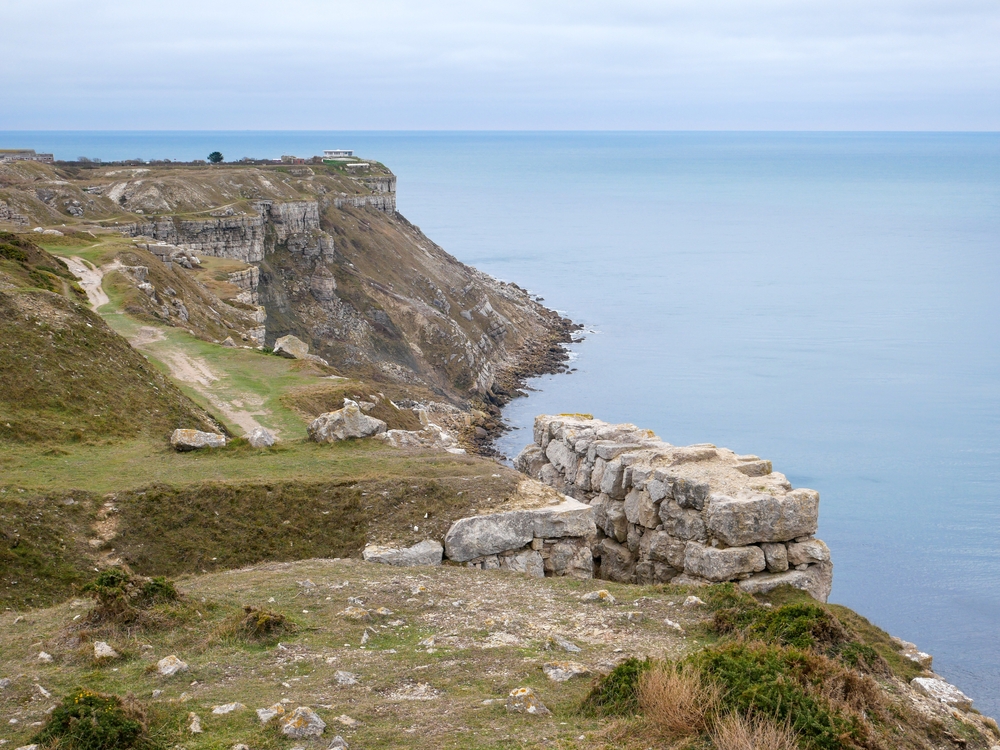 View of the Jurassic Coast from the Tout Quarry walk on the Isle of Portland, Dorset.