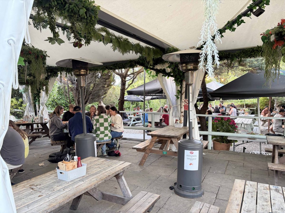 Beer garden marquee at The Greyhound Inn in Corfe Castle, Dorset