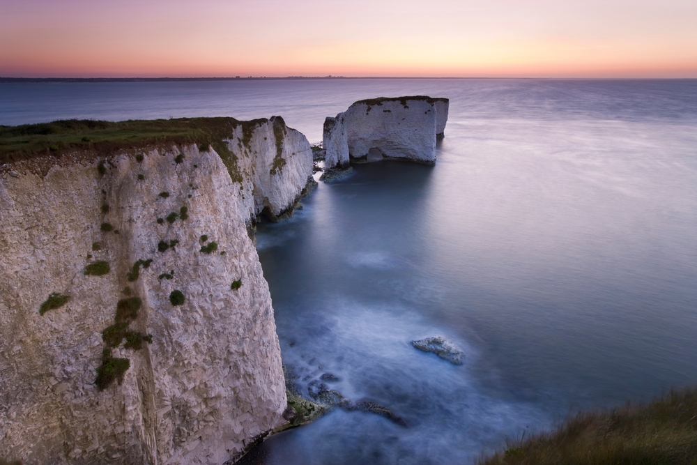 Sunrise over Old Harry Rocks on the Jurassic Coast near Studland, Dorset.