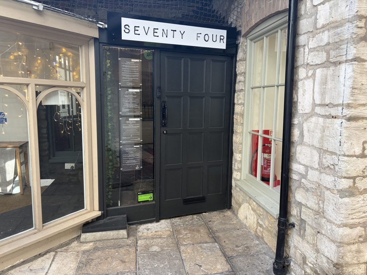 Entrance to Seventy Four restaurant in Dorchester, Dorset