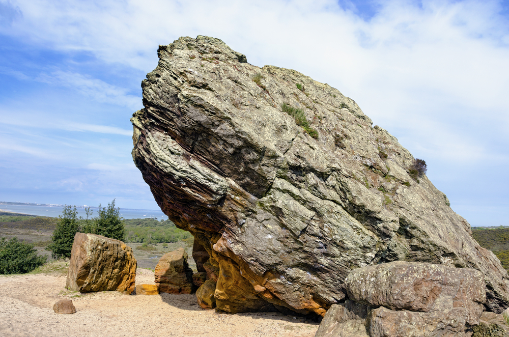 Close-up view of Agglestone Rock on Godlingston Heath in Dorset