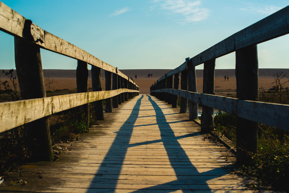 Walkway leading down to Chesil Beach near Abbotsbury on Dorset’s Jurassic Coast.