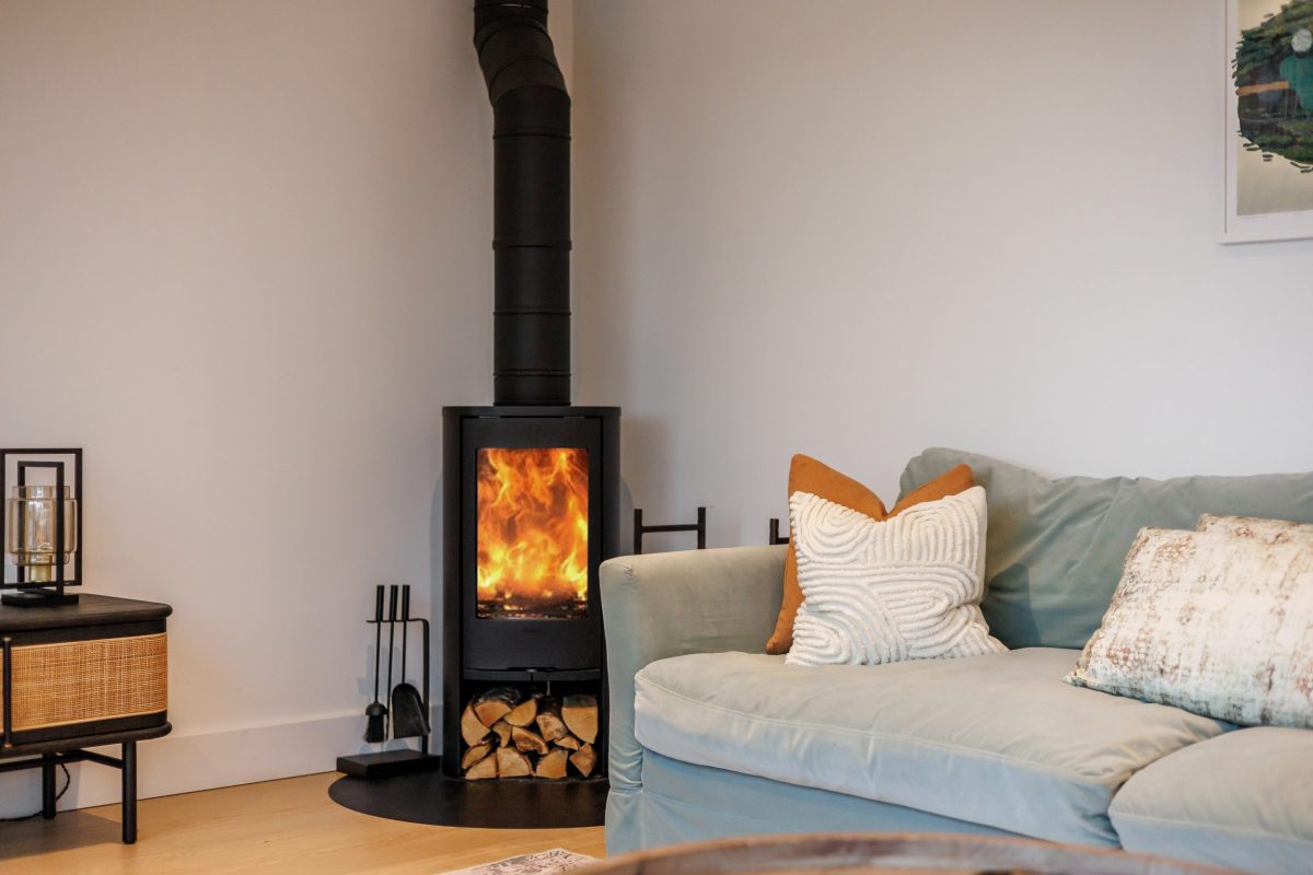 Cosy log burner in the lounge at Knighton on Silverlake Estate in Dorset.