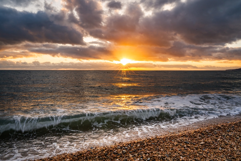 Seatown Beach on the Jurassic Coast in Dorset at sunset