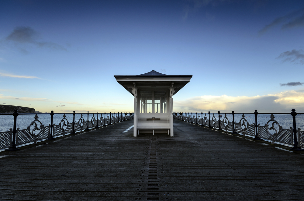 Swanage Pier at dusk on the Purbeck coast in Dorset