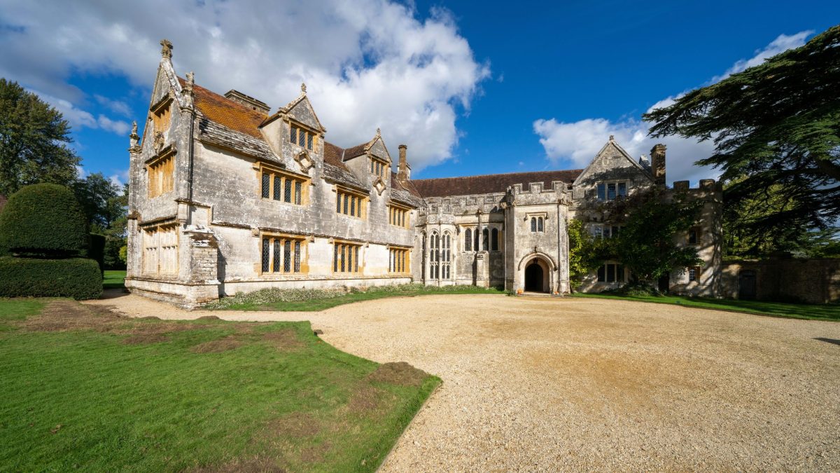 Exterior view of Athelhampton House, the historic Tudor manor house near Dorchester in Dorset.